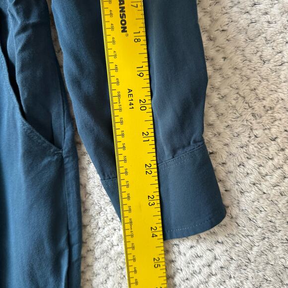 LOFT Lou & Grey Dress XS Blue Shirt Button Front Pockets Tie Waist Roll Sleeves - Picture 12 of 15